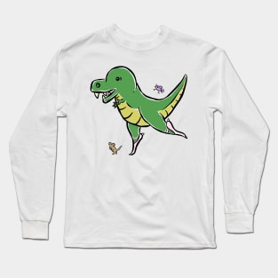 Tyrannosaurus Dinosaur Dino Ballerina Dance Cartoon Cute Character Long Sleeve T-Shirt